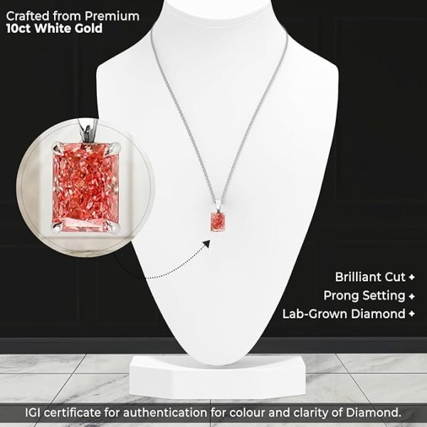 Lab-Grown Radiant Shaped Diamond Pendant in 10kt White Gold-Fancy Vivid Pink - Image 2