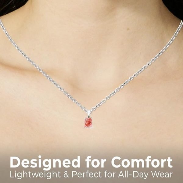 Lab-Grown Radiant Shaped Diamond Pendant in 10kt White Gold-Fancy Vivid Pink - Image 4