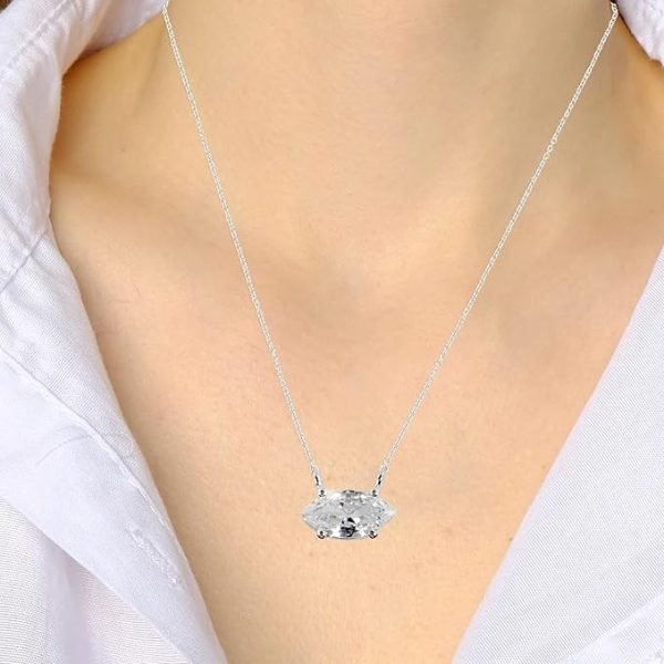 Cubic Zirconia Marquise Pendant Necklace for Women |  Sterling Silver Jewellery | 5mm x 10mm - Image 2