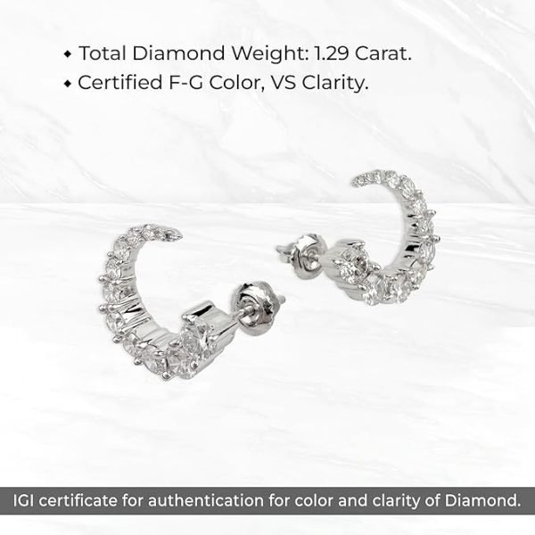 URVI Designer Earrings 1.29 CT Round Diamond Stud Earring, Argentium Silver F-G Color VS Lab Created Diamond Earrings for Women Wedding Earrings(13.5 x 11.5mm) - Image 2