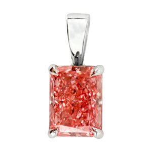 Lab-Grown Radiant Shaped Diamond Pendant in 10kt White Gold-Fancy Vivid Pink