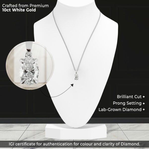 Lab-Grown Oval Shaped Diamond Pendant in 10kt White Gold - Image 2