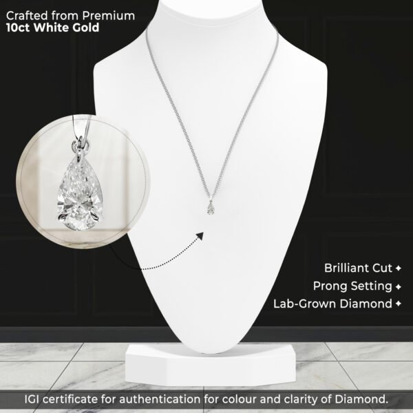 Lab-Grown Pear Shaped Diamond Pendant in 10kt White Gold - Image 2