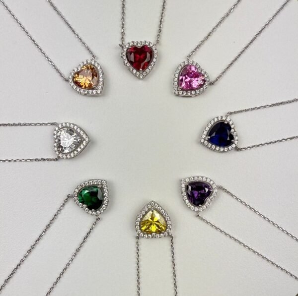 Cubic Zirconia Heart Shape Pendant Necklace In Sterling Silver