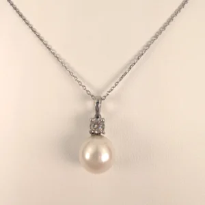 Pearl with Cubic Zirconia Pendant in Sterling Silver Chain