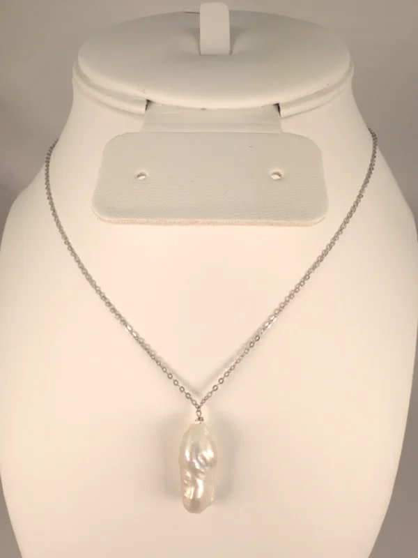 long Baroque Pearl Pendant in Sterling Silver Chain - Image 3