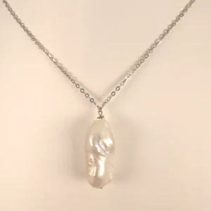long Baroque Pearl Pendant in Sterling Silver Chain