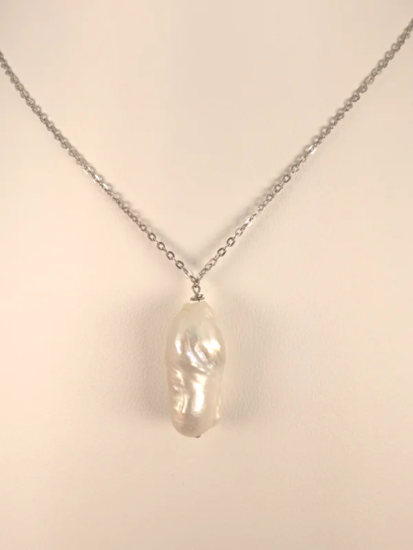 long Baroque Pearl Pendant in Sterling Silver Chain
