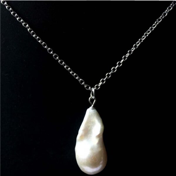 long Baroque Pearl Pendant in Sterling Silver Chain - Image 4